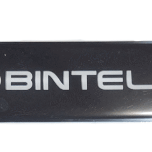 older model Logo for Bintelli branded carts Grill or decorative front license plate cover for golf cart. Brand logo with simple smooth black background and silver word font Sold at Blue sky carts in store or online