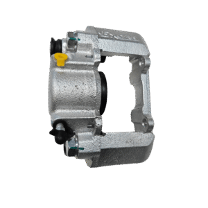 Left Handed driver's side front brake caliper. This is used to squeeze brake pads against the rotor to stop the low speed golf cart vehicle.